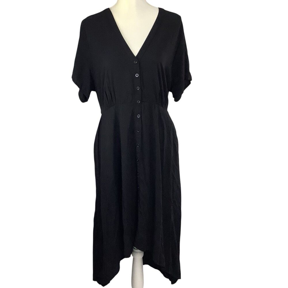 Torrid Button Up Black Dress Women 2 2X V Neck Short Sleeve Dark Academia Goth